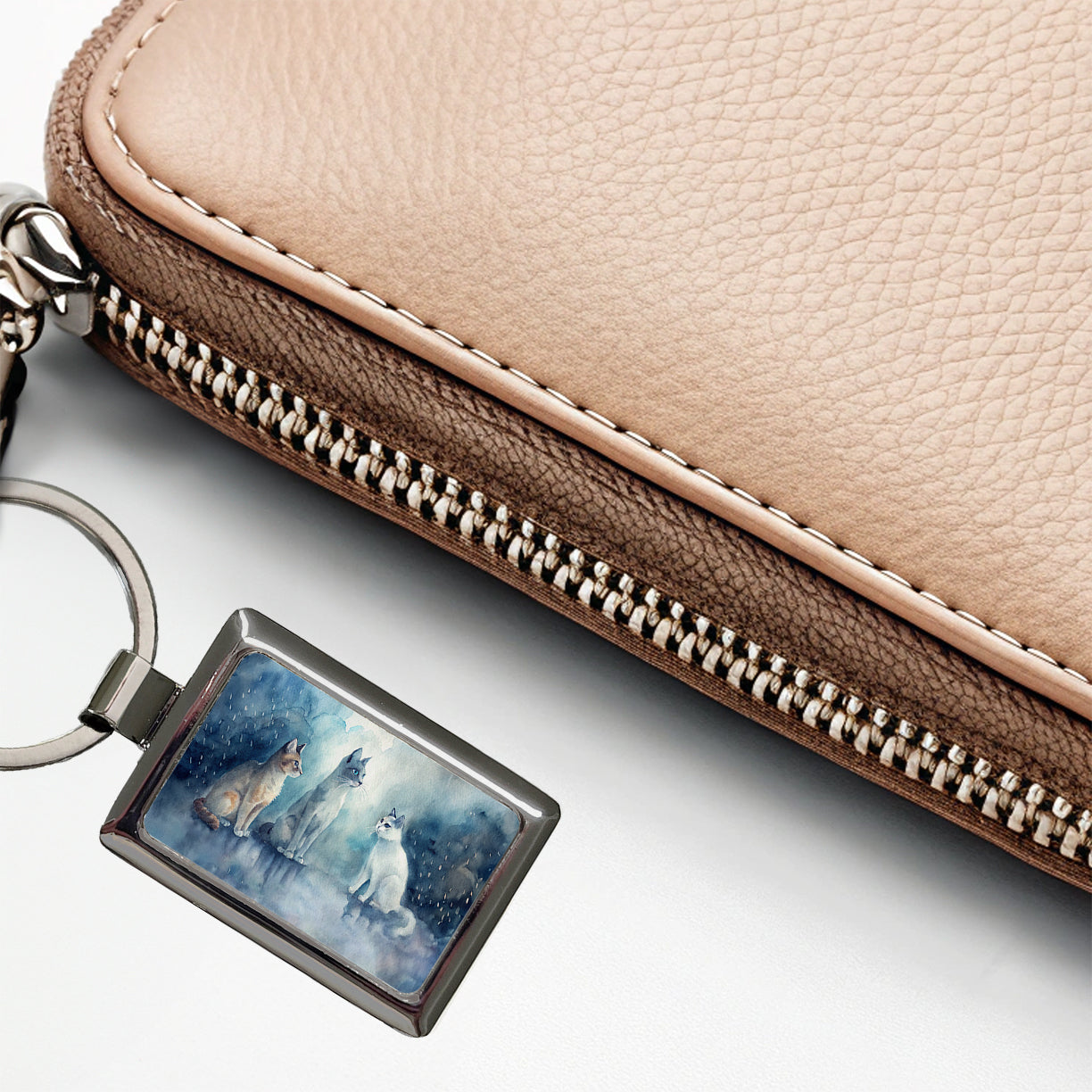 Cats In The Rain Rectangle Metal Keychain