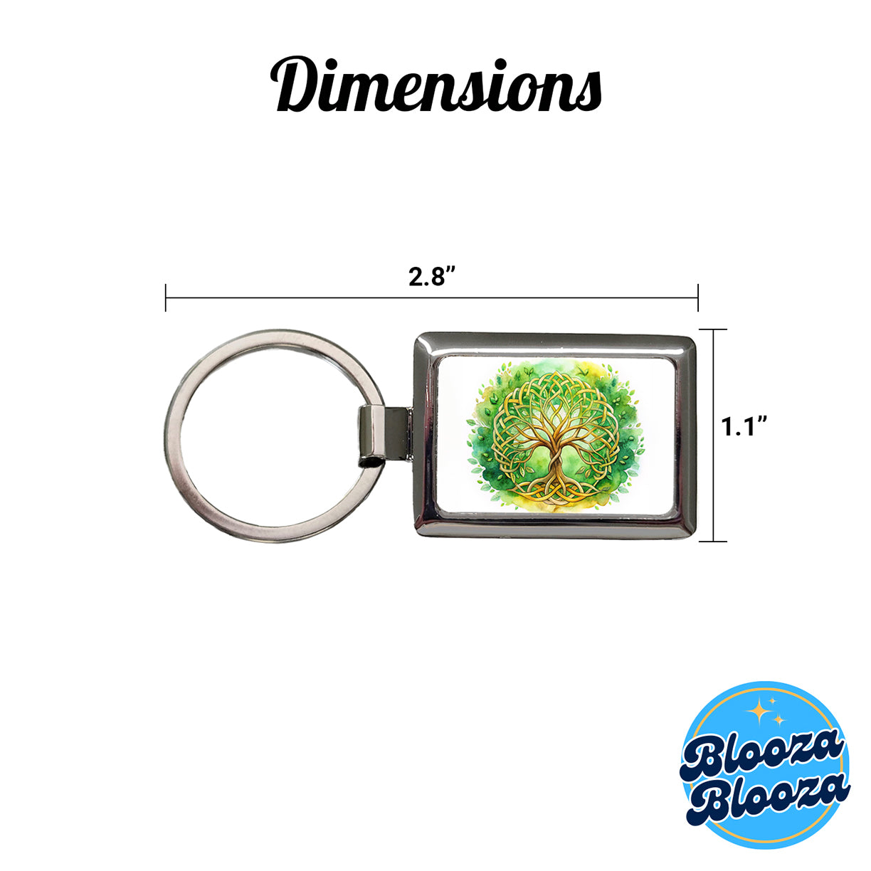 Celtic Irish Tree Of Life Knots Green And Golden Watercolor Rectangle Metal Keychain