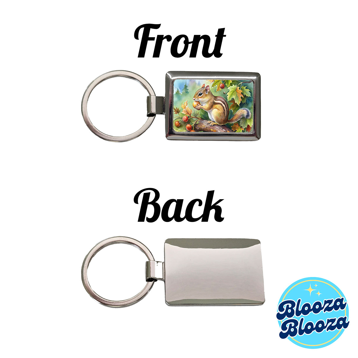 Chipmunk Eating Acorn In Tree Watercolor Rectangle Metal Keychain