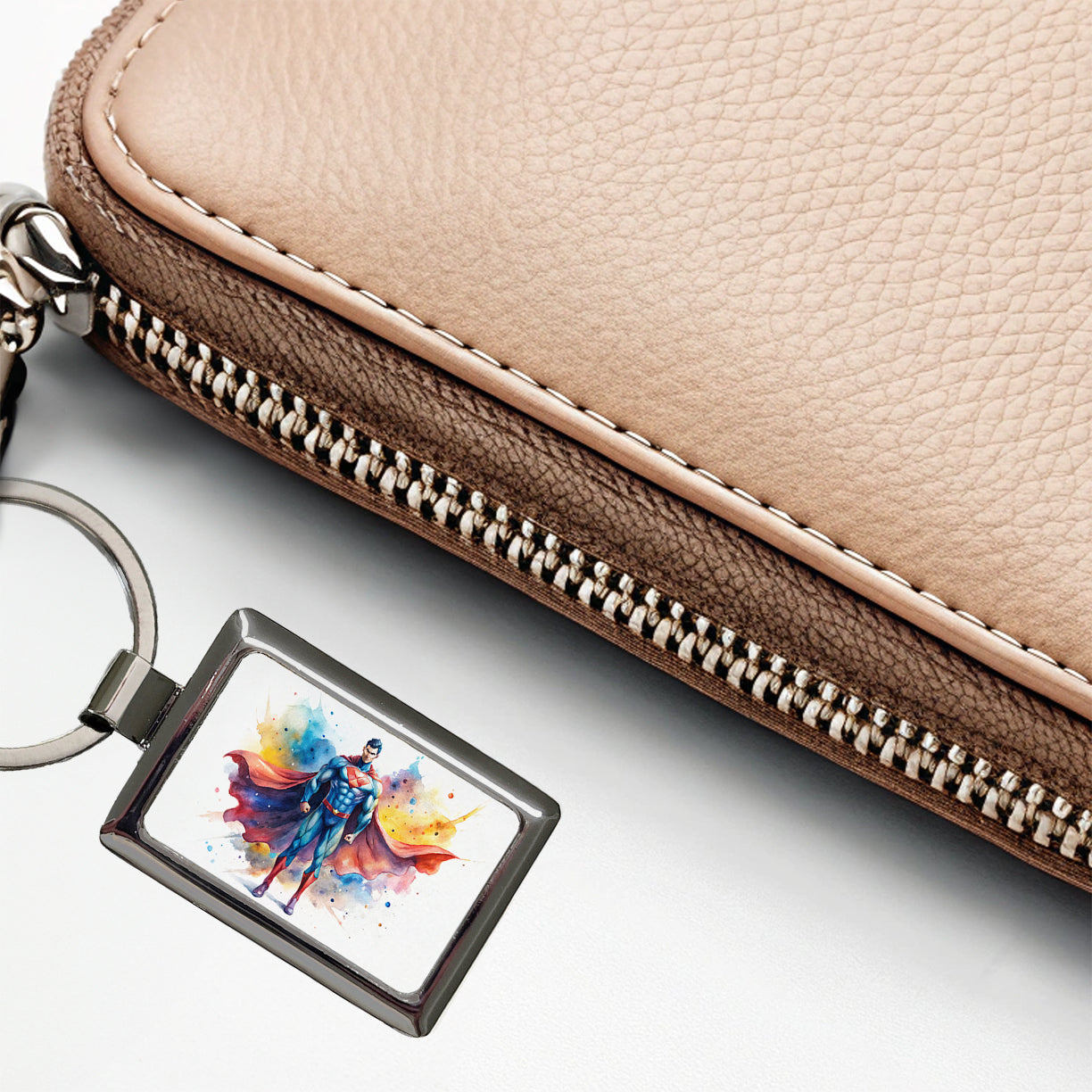 Classic Caped Superhero Watercolor Rectangle Metal Keychain