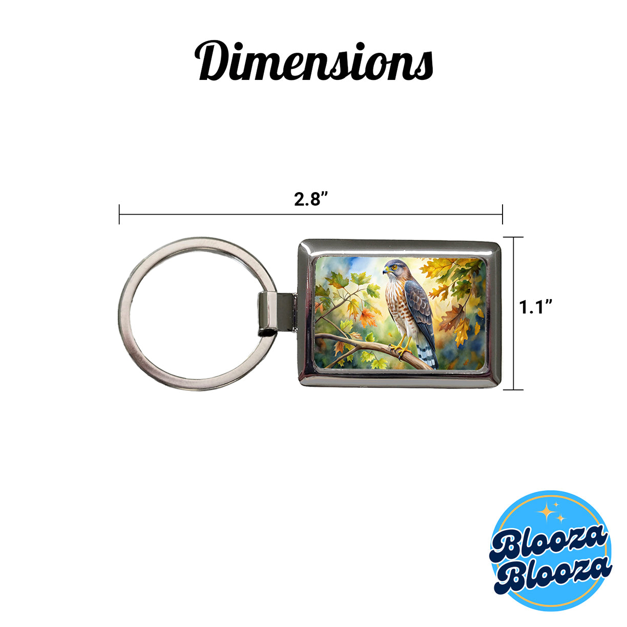 Cooper's Hawk Raptor Bird Of Prey In Tree Watercolor Rectangle Metal Keychain
