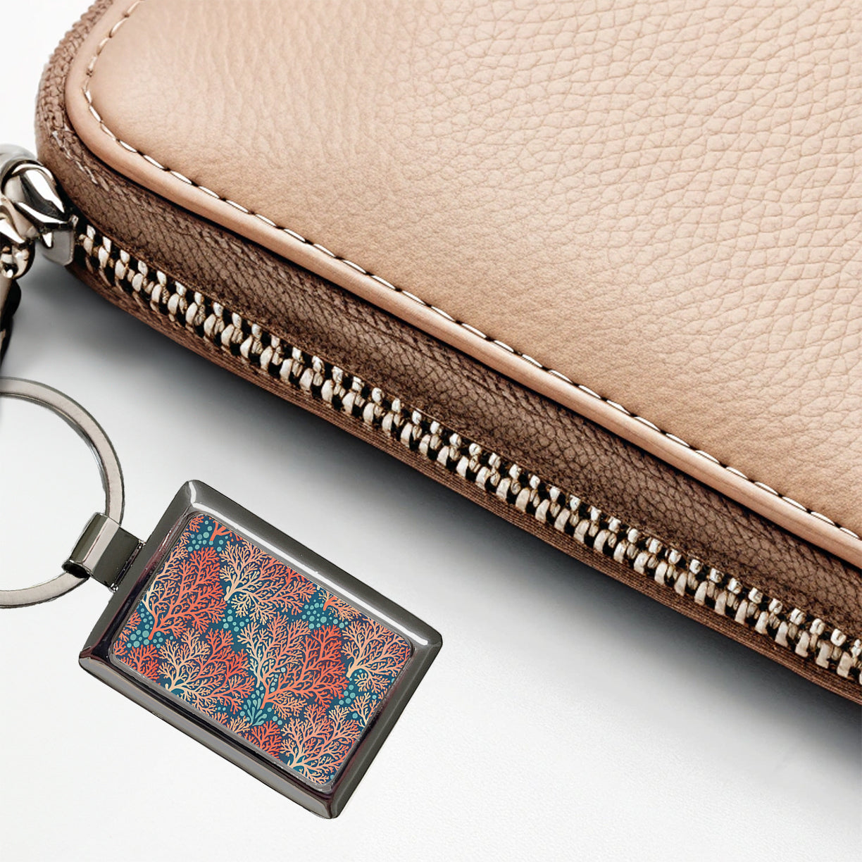 Coral Pattern Reef Ocean Rectangle Metal Keychain