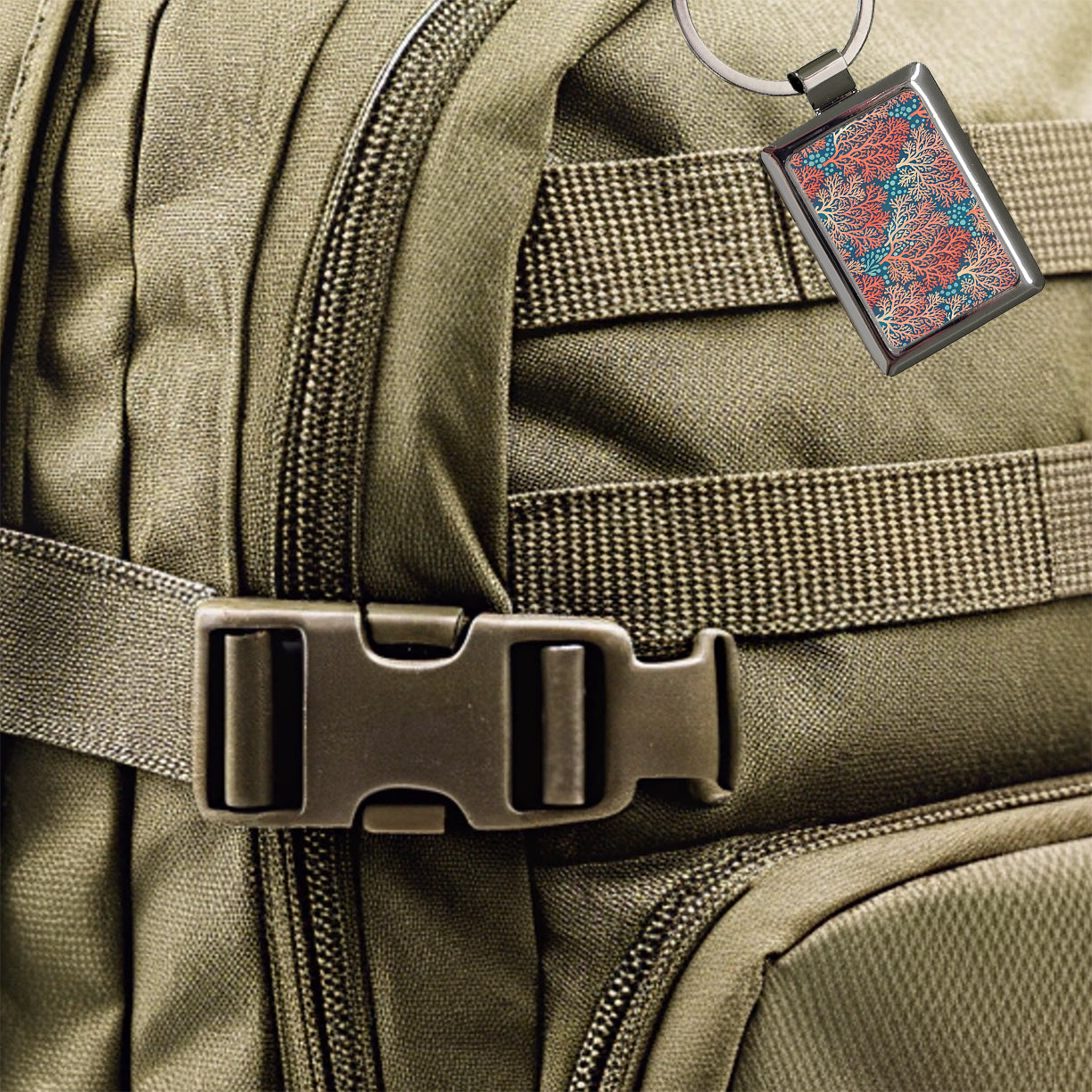 Coral Pattern Reef Ocean Rectangle Metal Keychain
