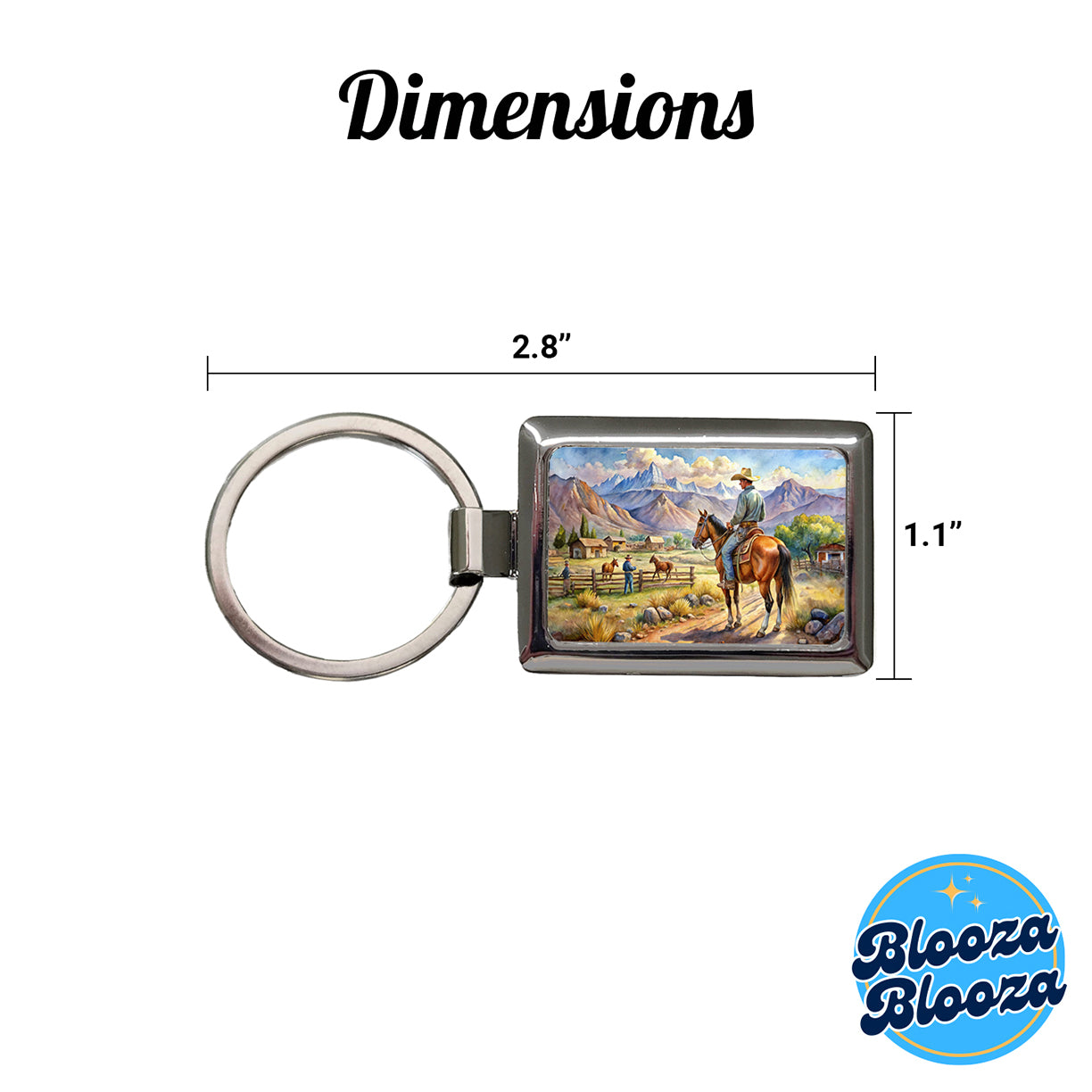 Cowboys Western Ranch Scene Watercolor Rectangle Metal Keychain