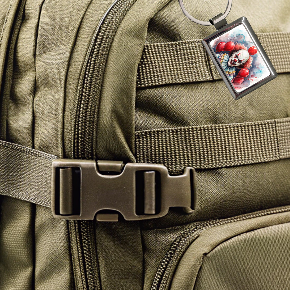 Creepy Scary Evil Clown With Red Balloons Watercolor Rectangle Metal Keychain