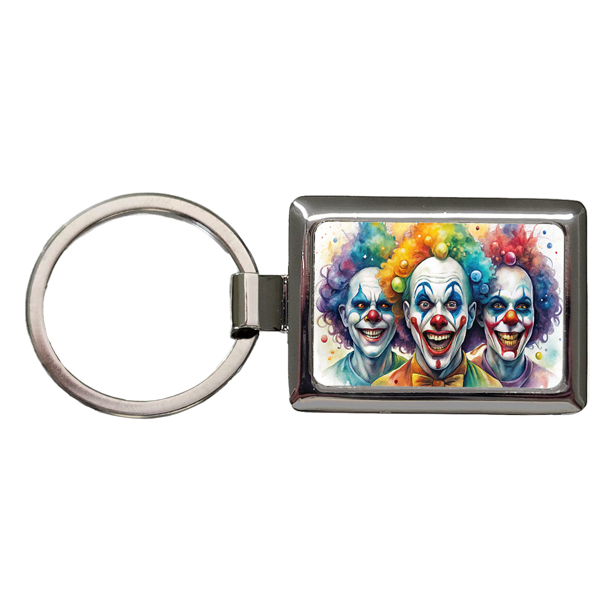 Creepy Scary Evil Killer Clowns Watercolor Rectangle Metal Keychain