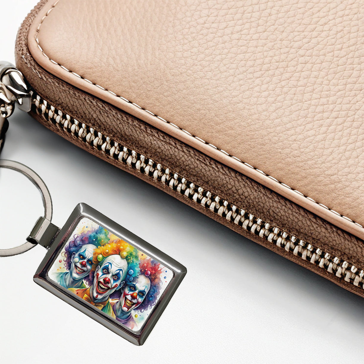 Creepy Scary Evil Killer Clowns Watercolor Rectangle Metal Keychain