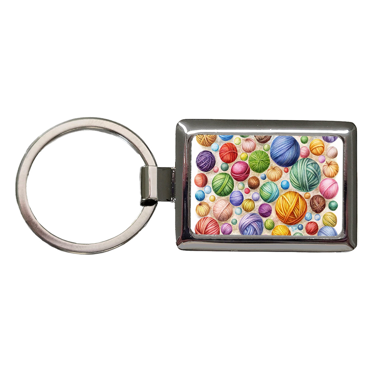 Crocheting Knitting Colorful Yarn Balls Rectangle Metal Keychain
