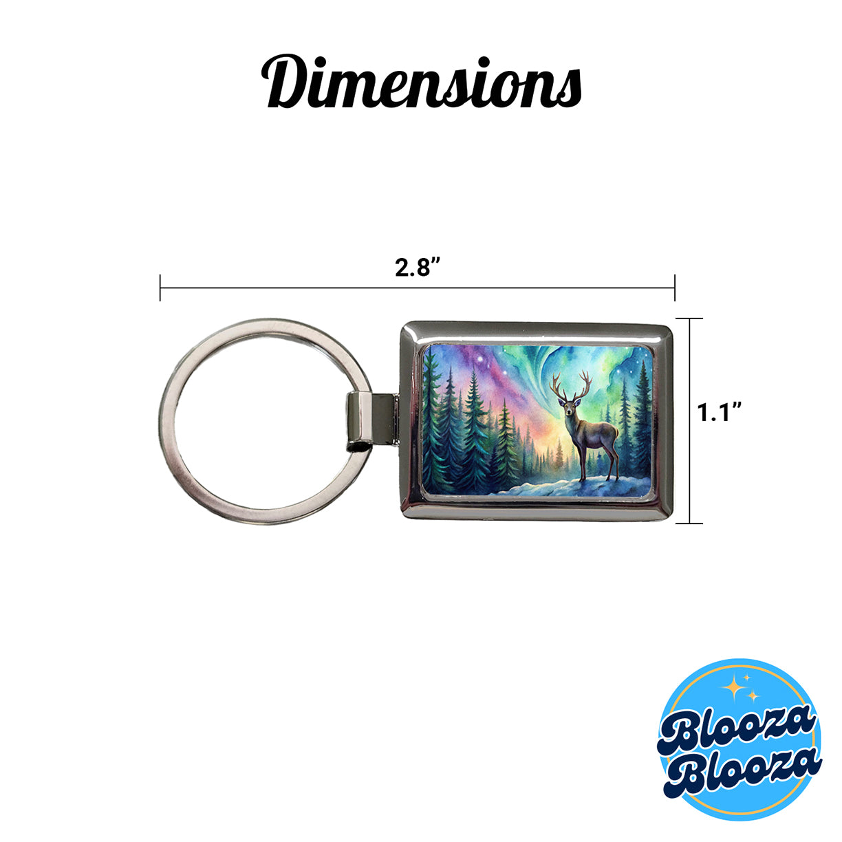 Deer And Northern Lights Watercolor Rectangle Metal Keychain