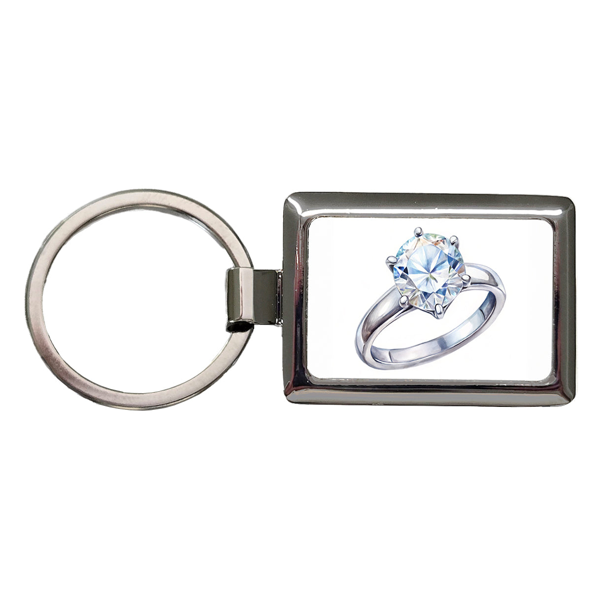 Diamond Ring Engagement Engaged Wedding Proposal Rectangle Metal Keychain