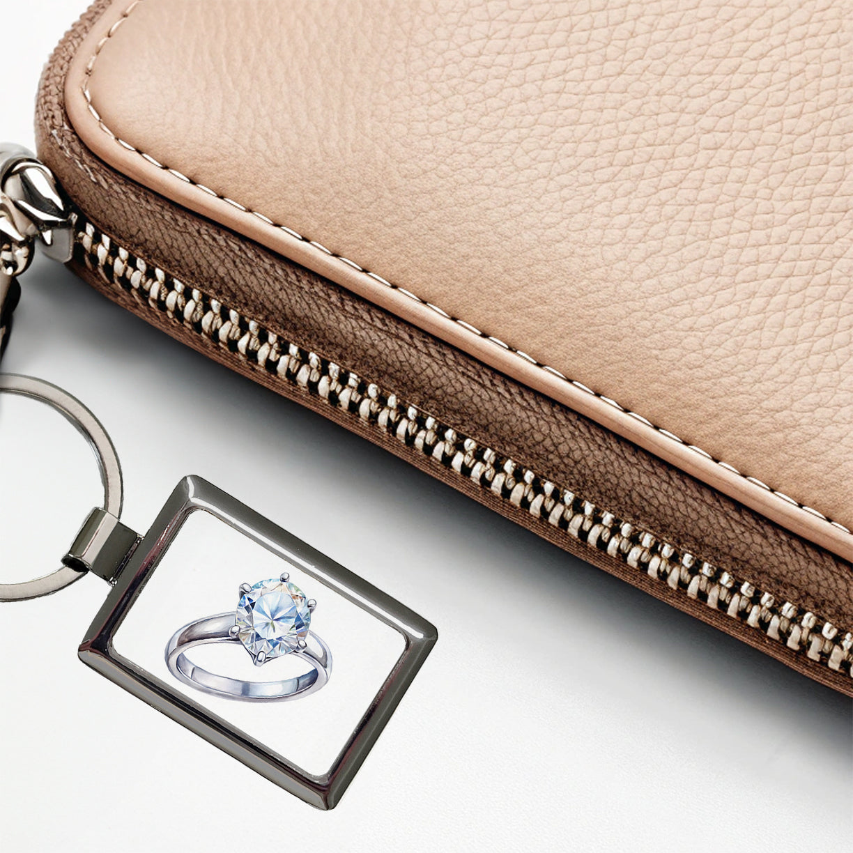 Diamond Ring Engagement Engaged Wedding Proposal Rectangle Metal Keychain