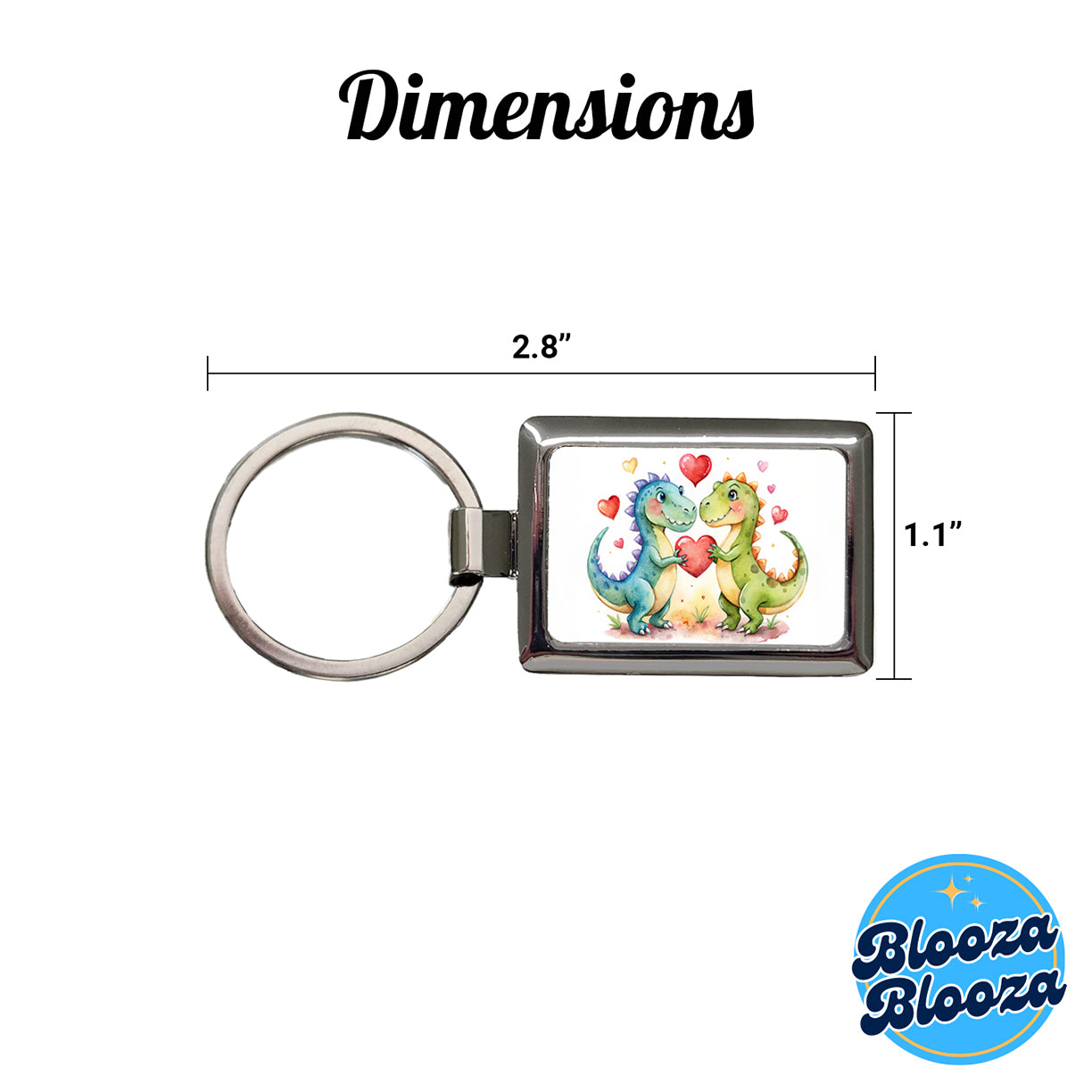 Dinosaurs In Love With Hearts Valentine's Day Rectangle Metal Keychain