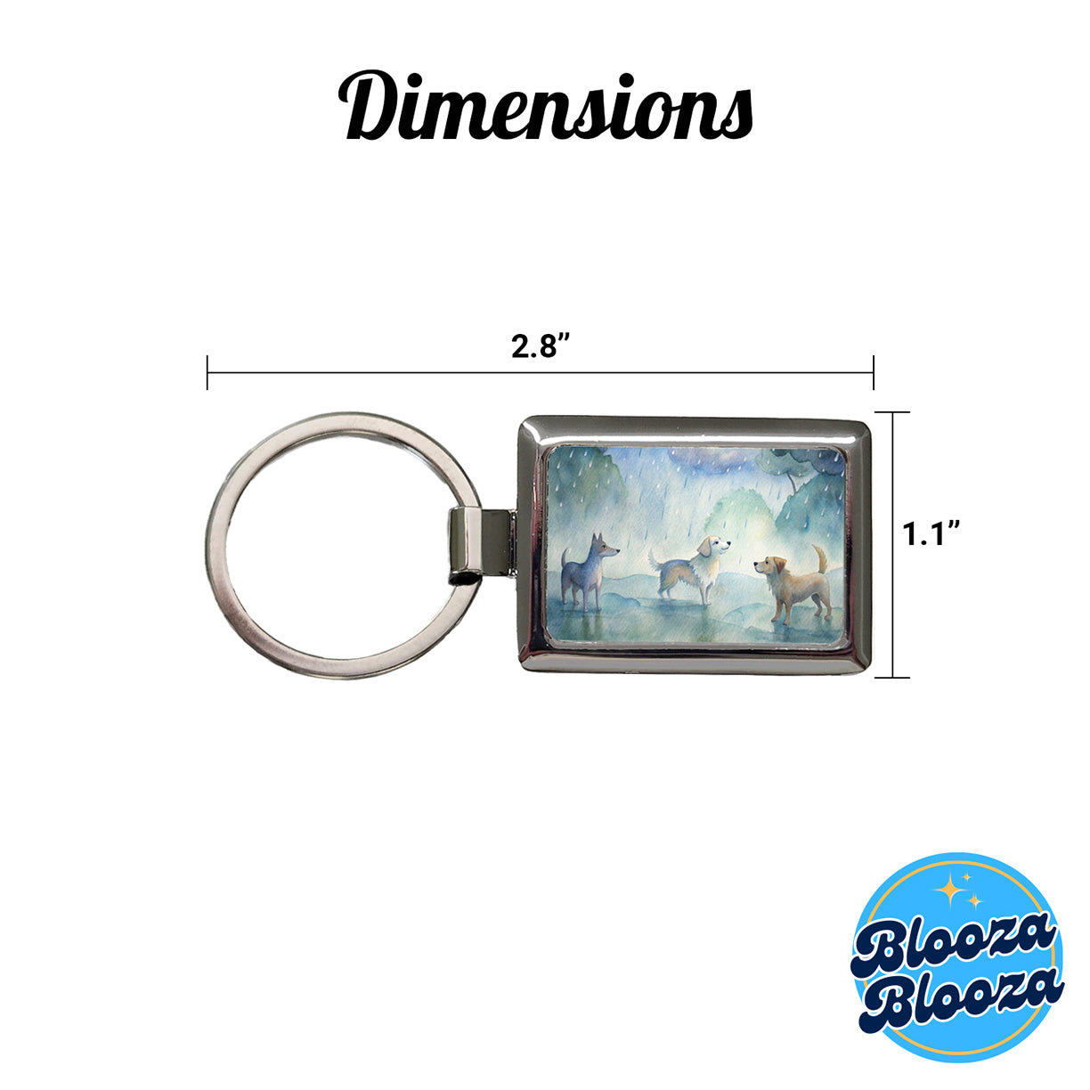 Dogs In The Rain Watercolor Rectangle Metal Keychain