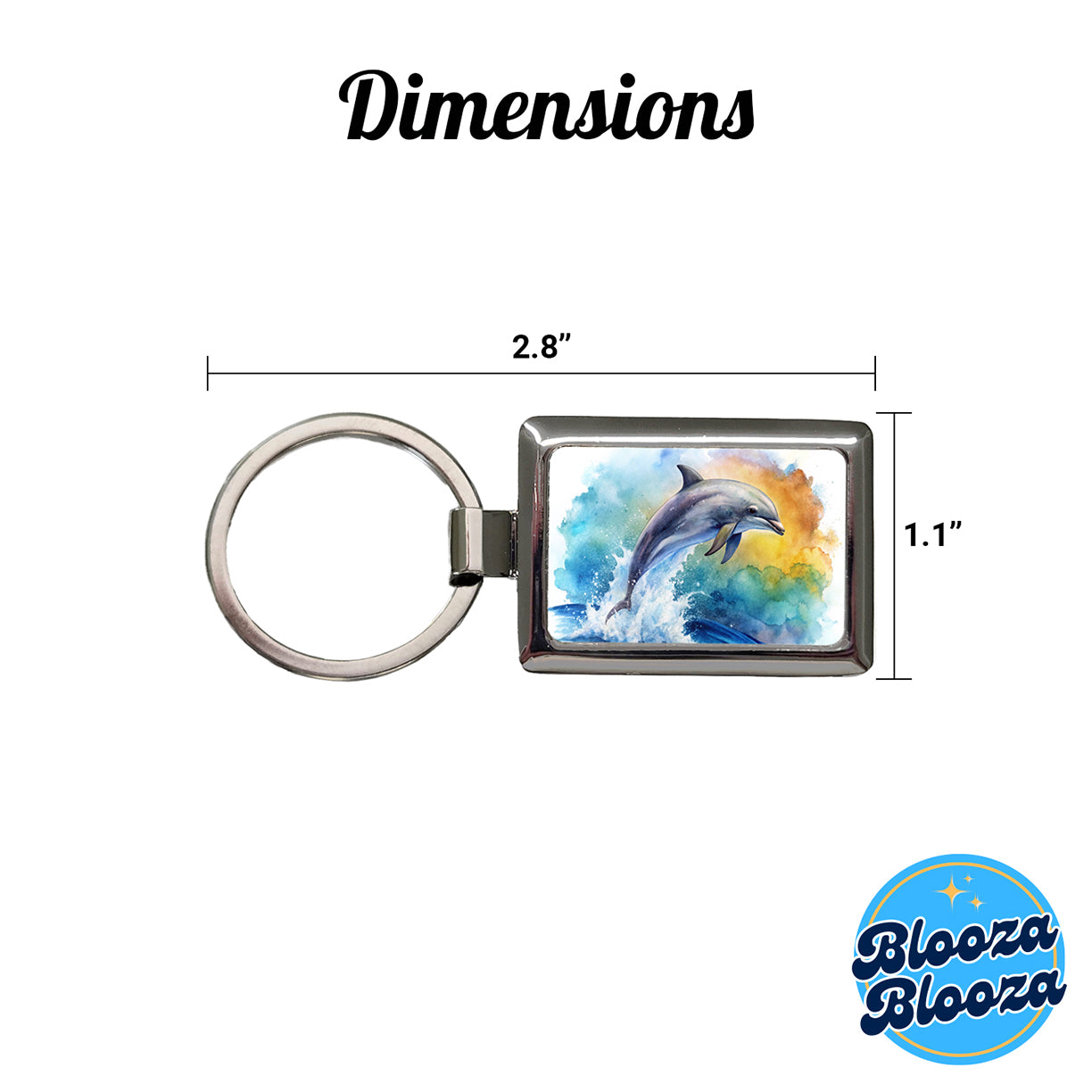 Dolphin Jumping In Ocean Watercolor Rectangle Metal Keychain