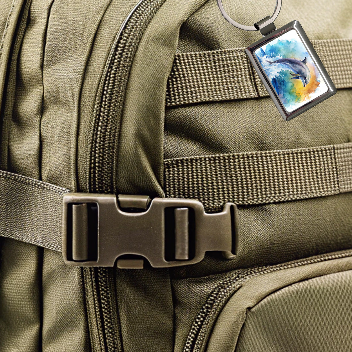 Dolphin Jumping In Ocean Watercolor Rectangle Metal Keychain