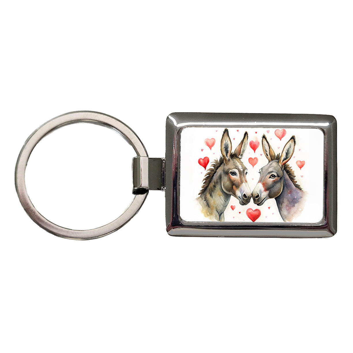 Donkeys In Love With Hearts Valentine's Day Rectangle Metal Keychain