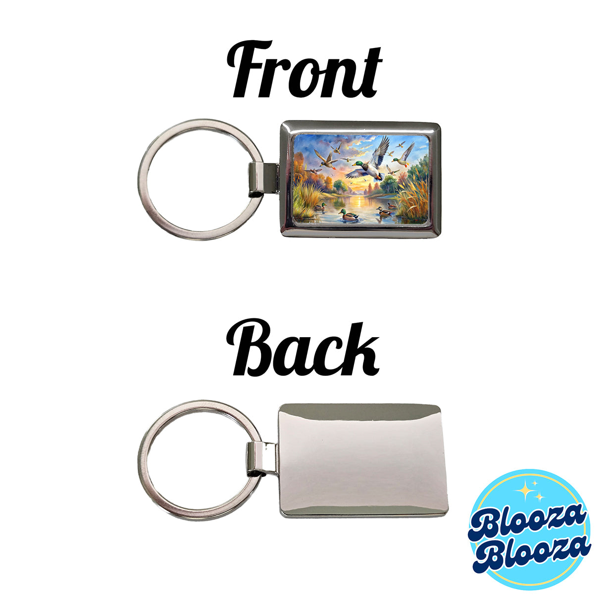 Ducks Flying At Sunrise Hunting Watercolor Rectangle Metal Keychain