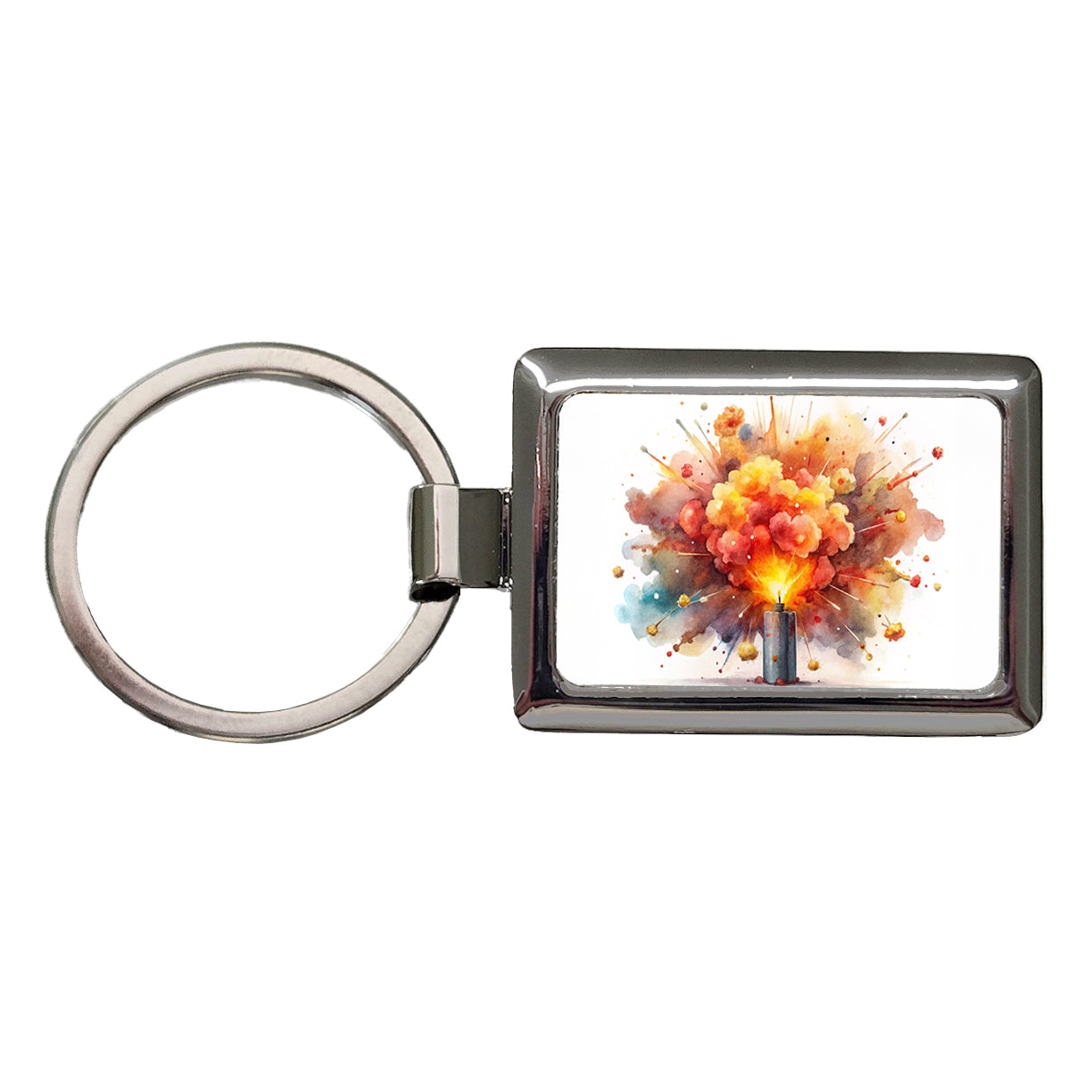 Dynamite Exploding Explosion Watercolor Rectangle Metal Keychain