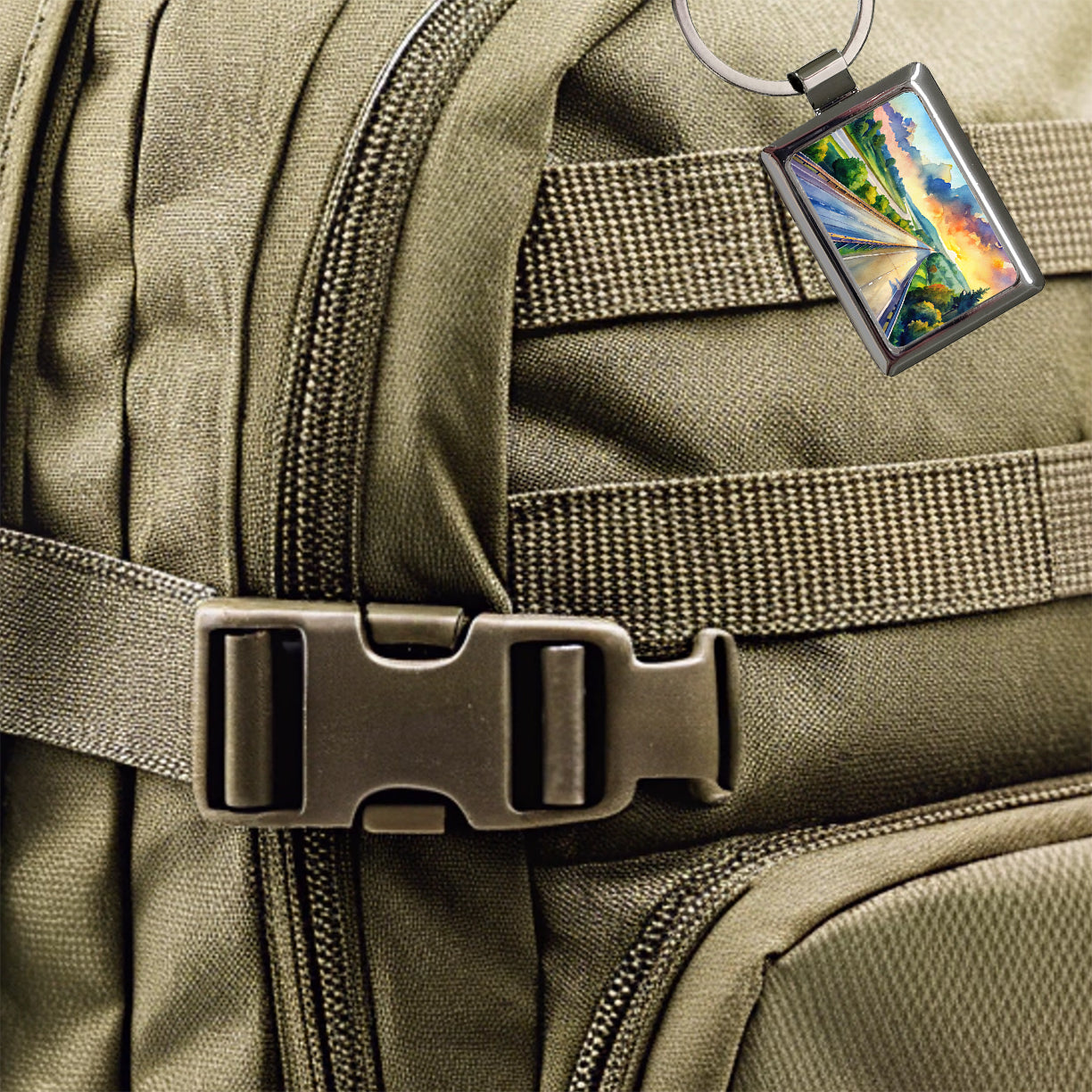 Empty Highway Stretching Into The Distance Watercolor Rectangle Metal Keychain