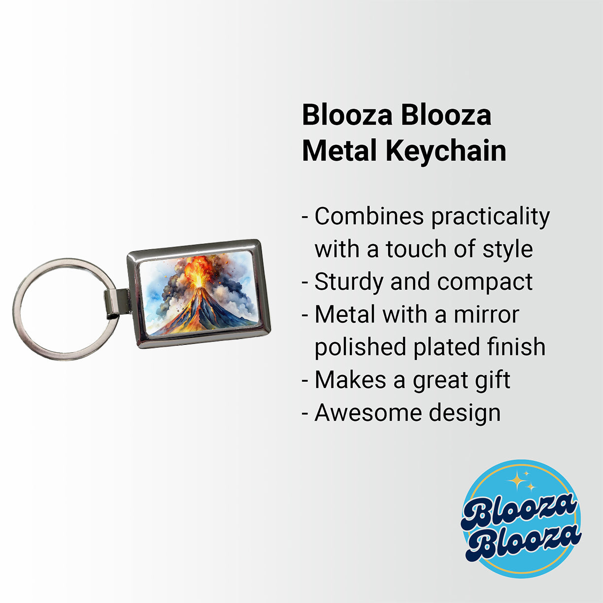 Erupting Volcano Watercolor Rectangle Metal Keychain