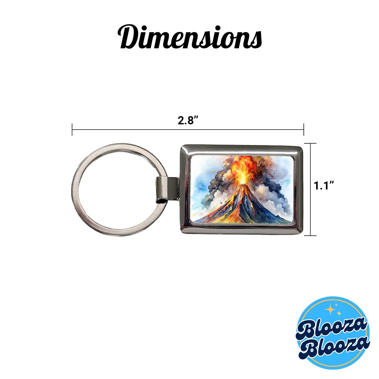 Erupting Volcano Watercolor Rectangle Metal Keychain