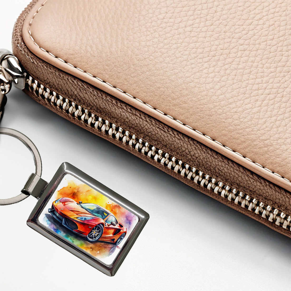 Exotic Supercar Sports Car Watercolor Rectangle Metal Keychain