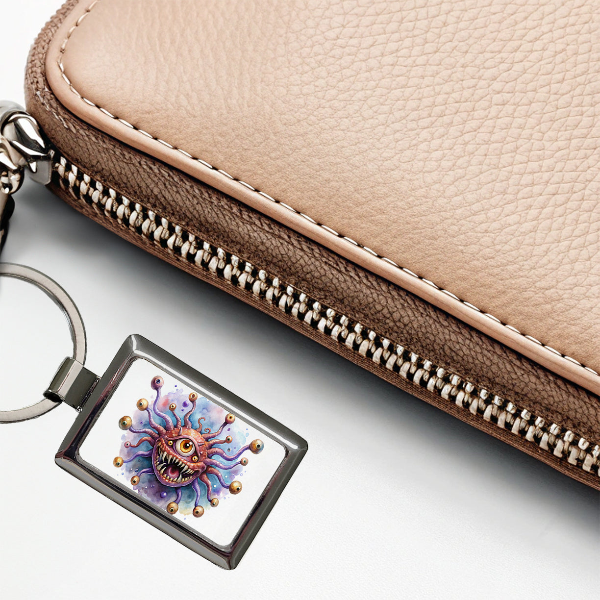 Fantasy Creature Monster Beholder Watercolor Rectangle Metal Keychain