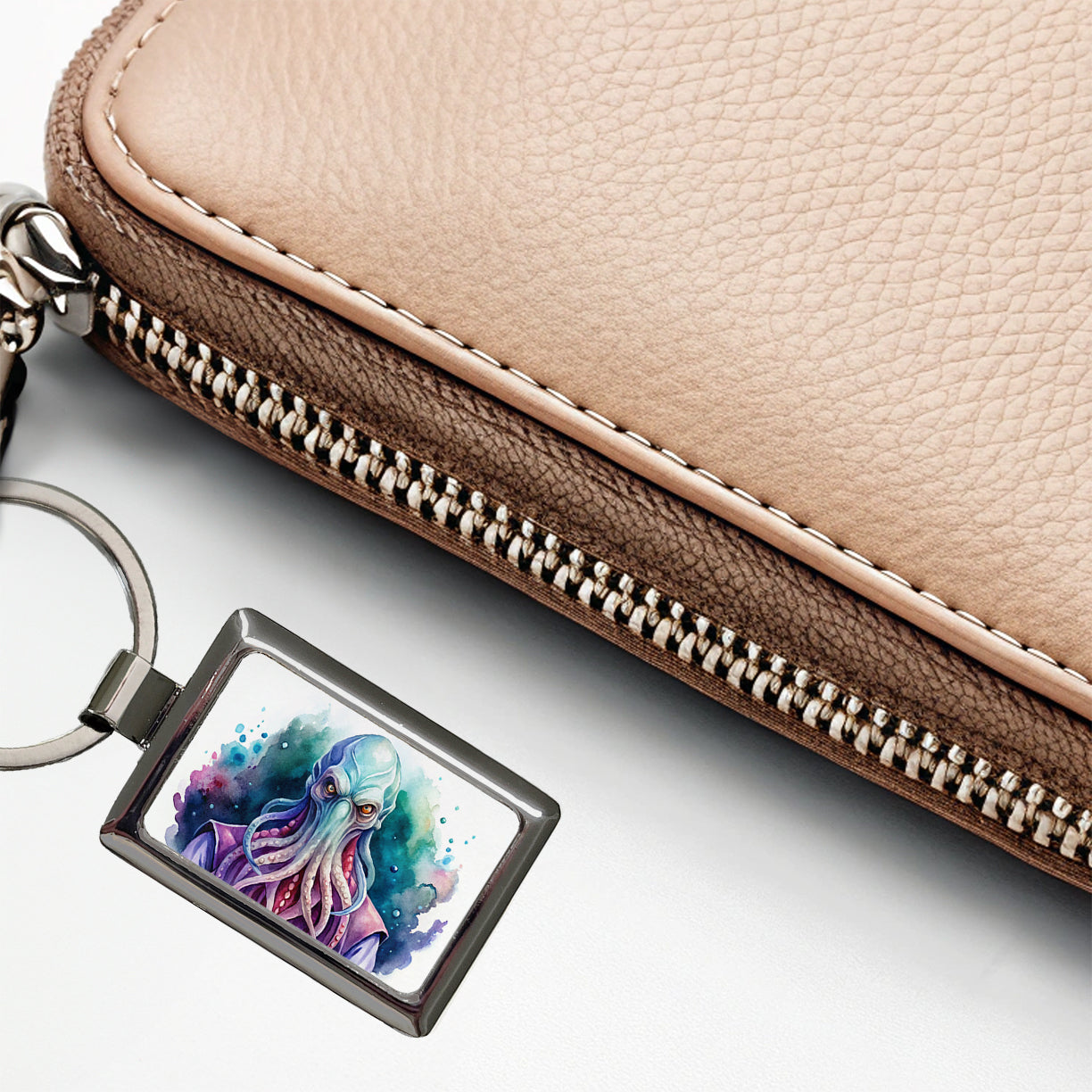 Fantasy Creature Monster Illithid Watercolor Rectangle Metal Keychain
