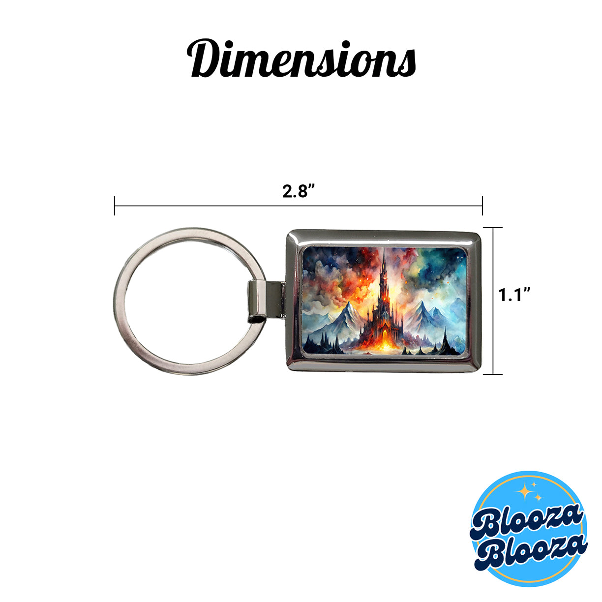 Fantasy Evil Dark Castle Watercolor Rectangle Metal Keychain