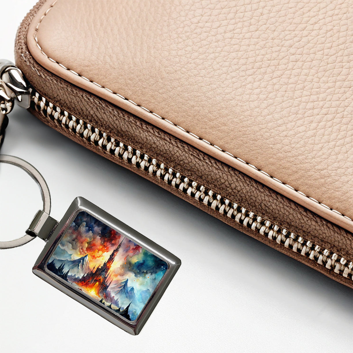 Fantasy Evil Dark Castle Watercolor Rectangle Metal Keychain