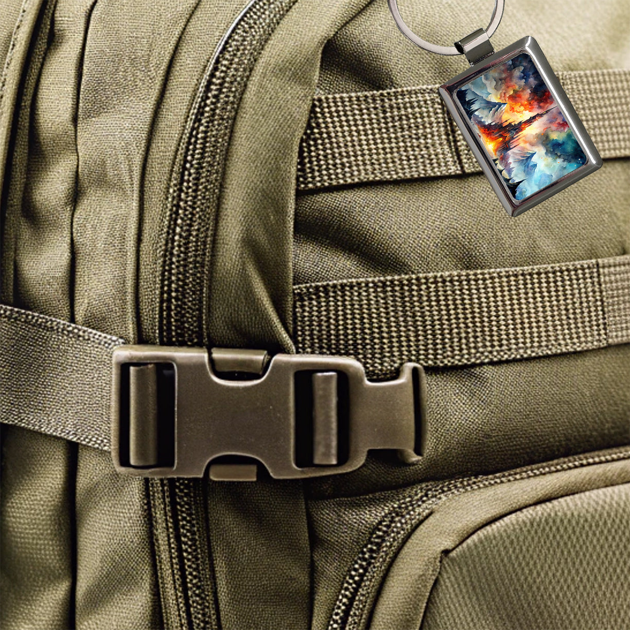 Fantasy Evil Dark Castle Watercolor Rectangle Metal Keychain