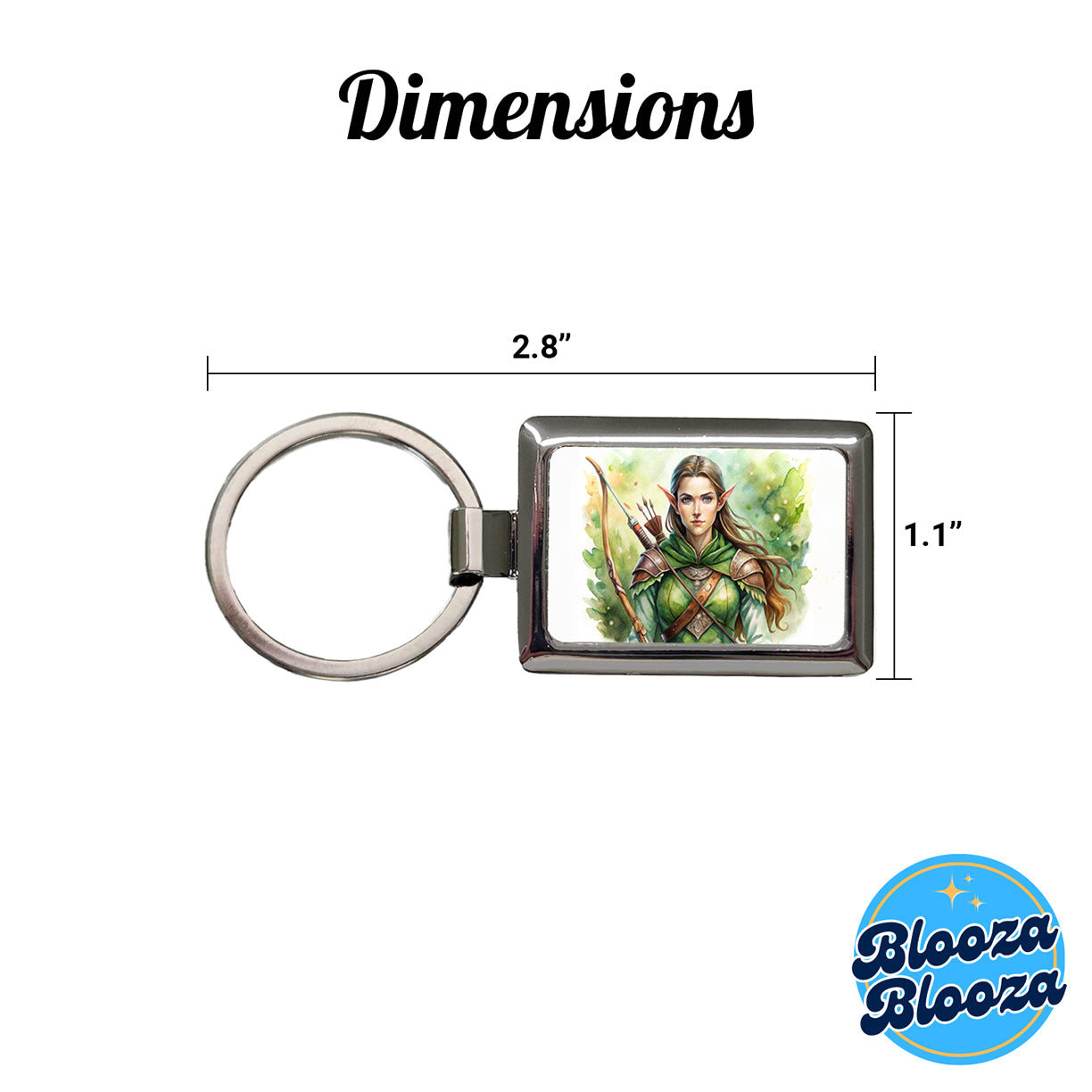 Fantasy Female Elven Ranger Watercolor Rectangle Metal Keychain