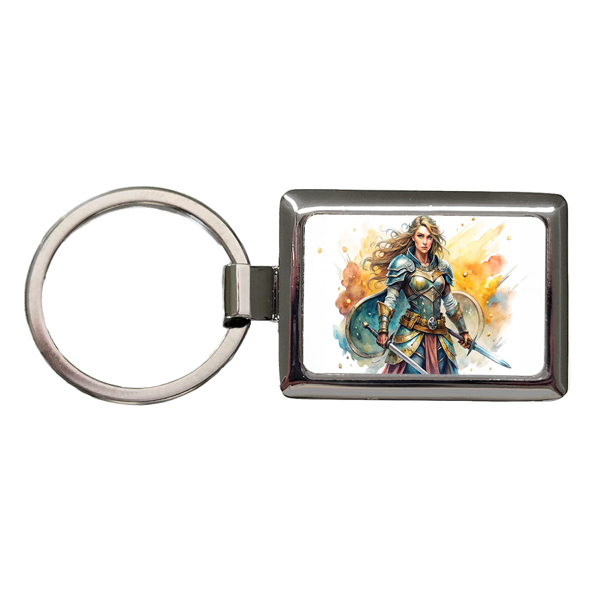 Fantasy Female Fighter Warrior Shield-maiden Watercolor Rectangle Metal Keychain