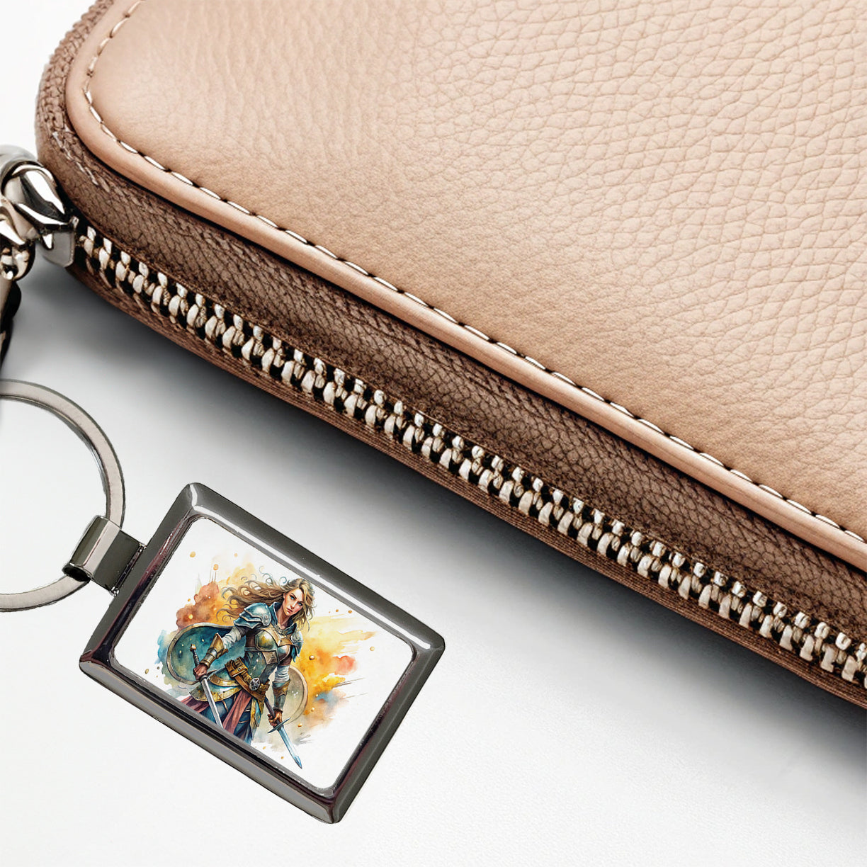 Fantasy Female Fighter Warrior Shield-maiden Watercolor Rectangle Metal Keychain