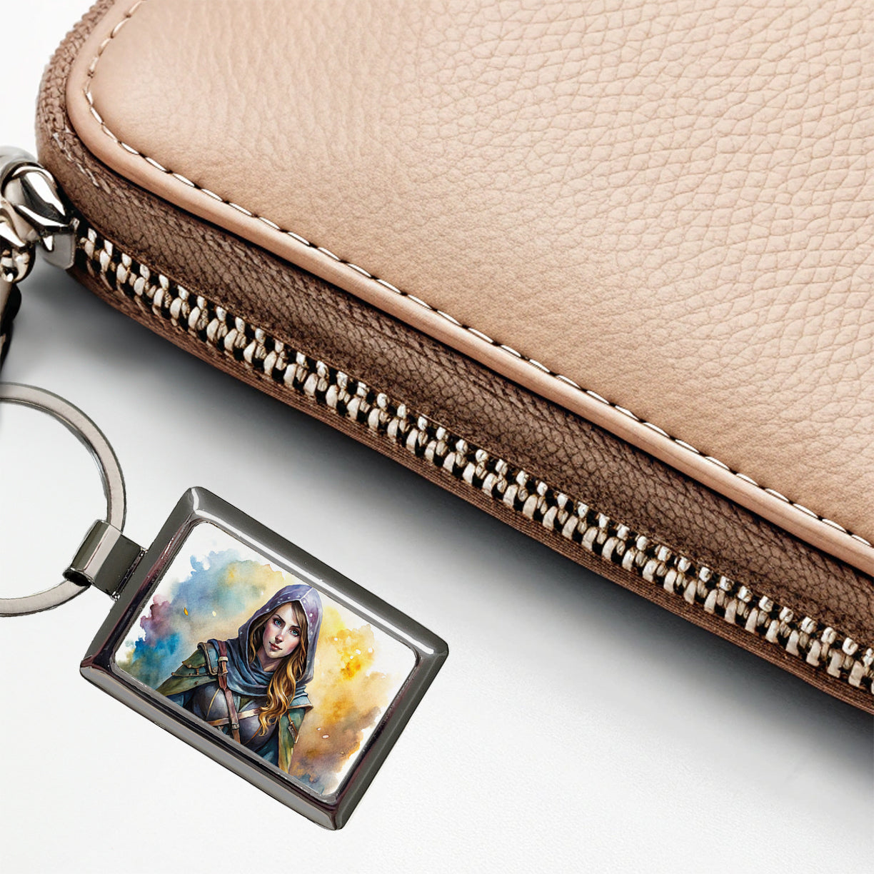 Fantasy Female Thief Rogue Watercolor Rectangle Metal Keychain