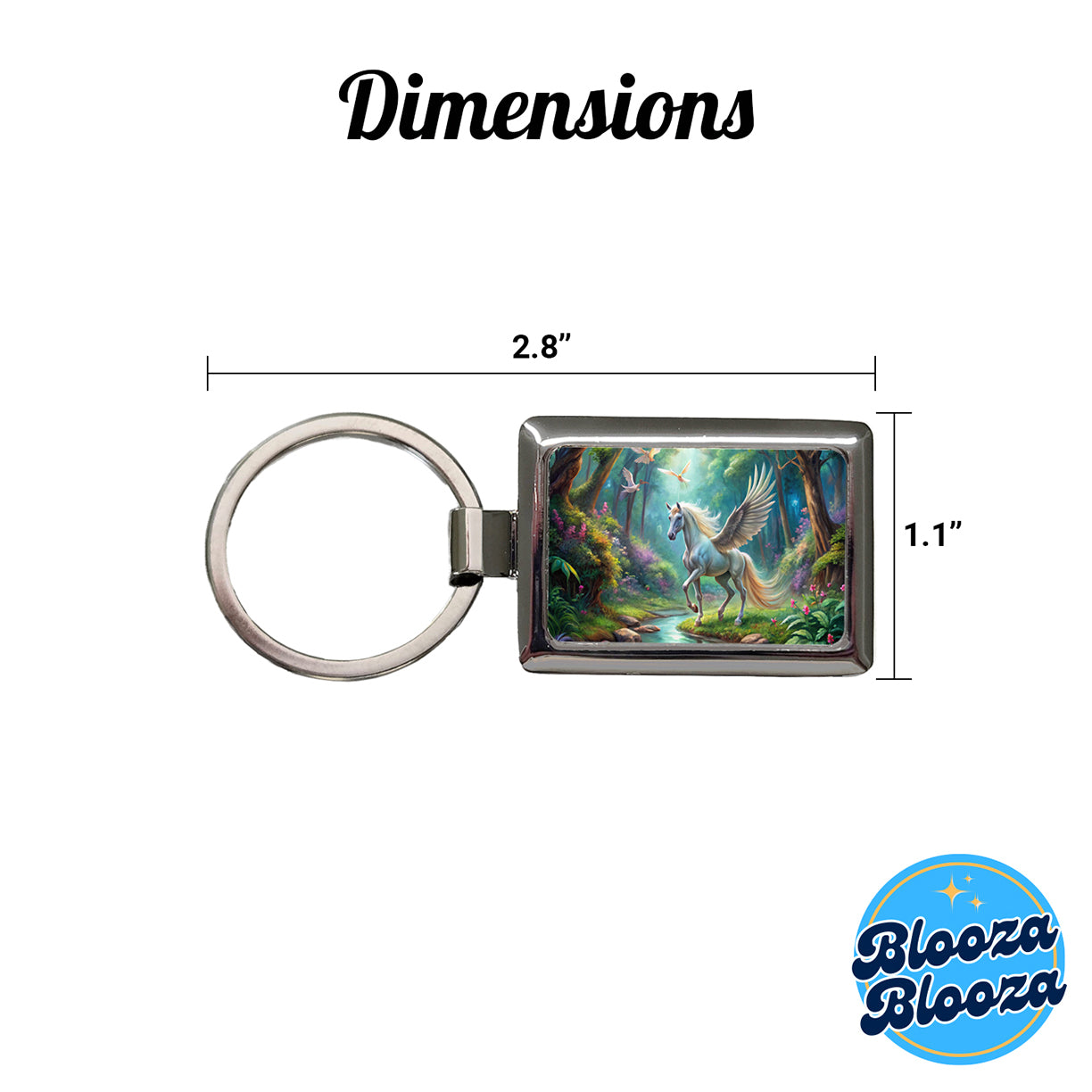 Fantasy Forest With Pegasus Winged-stallion Watercolor Rectangle Metal Keychain