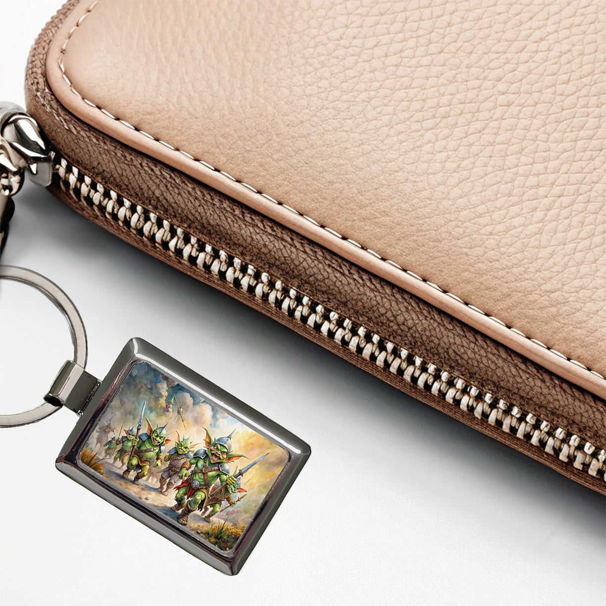 Fantasy Goblins Monsters Going To War Watercolor Rectangle Metal Keychain