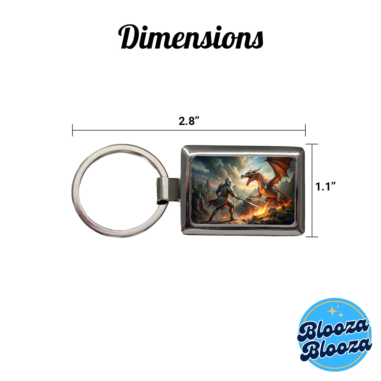 Fantasy Knight Fighting A Fire-breathing Dragon Rectangle Metal Keychain