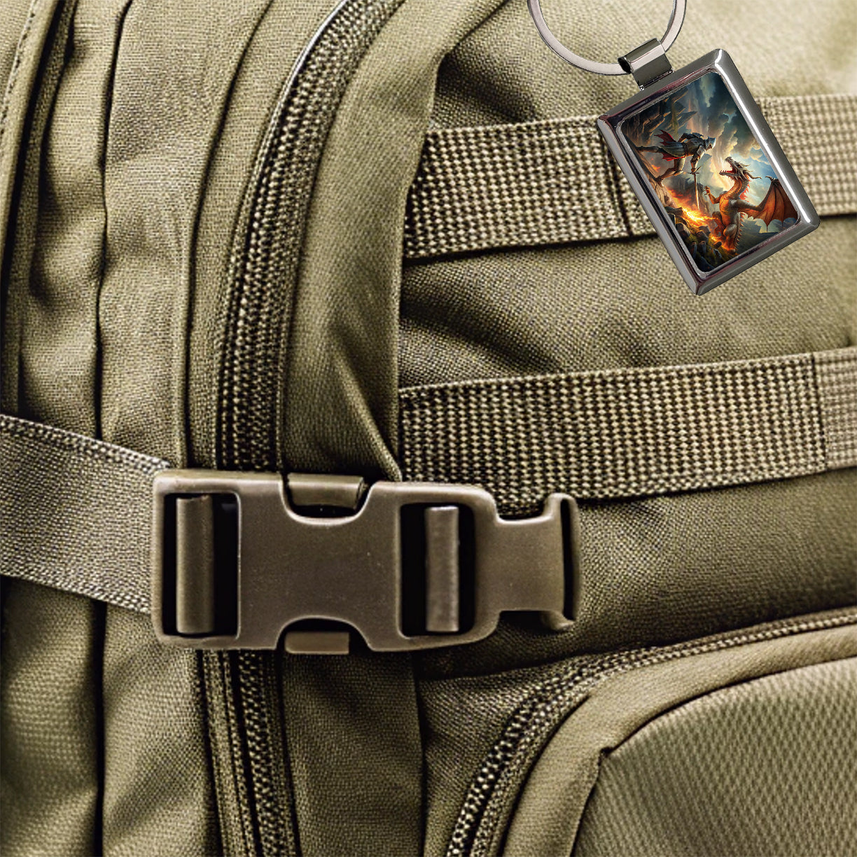 Fantasy Knight Fighting A Fire-breathing Dragon Rectangle Metal Keychain