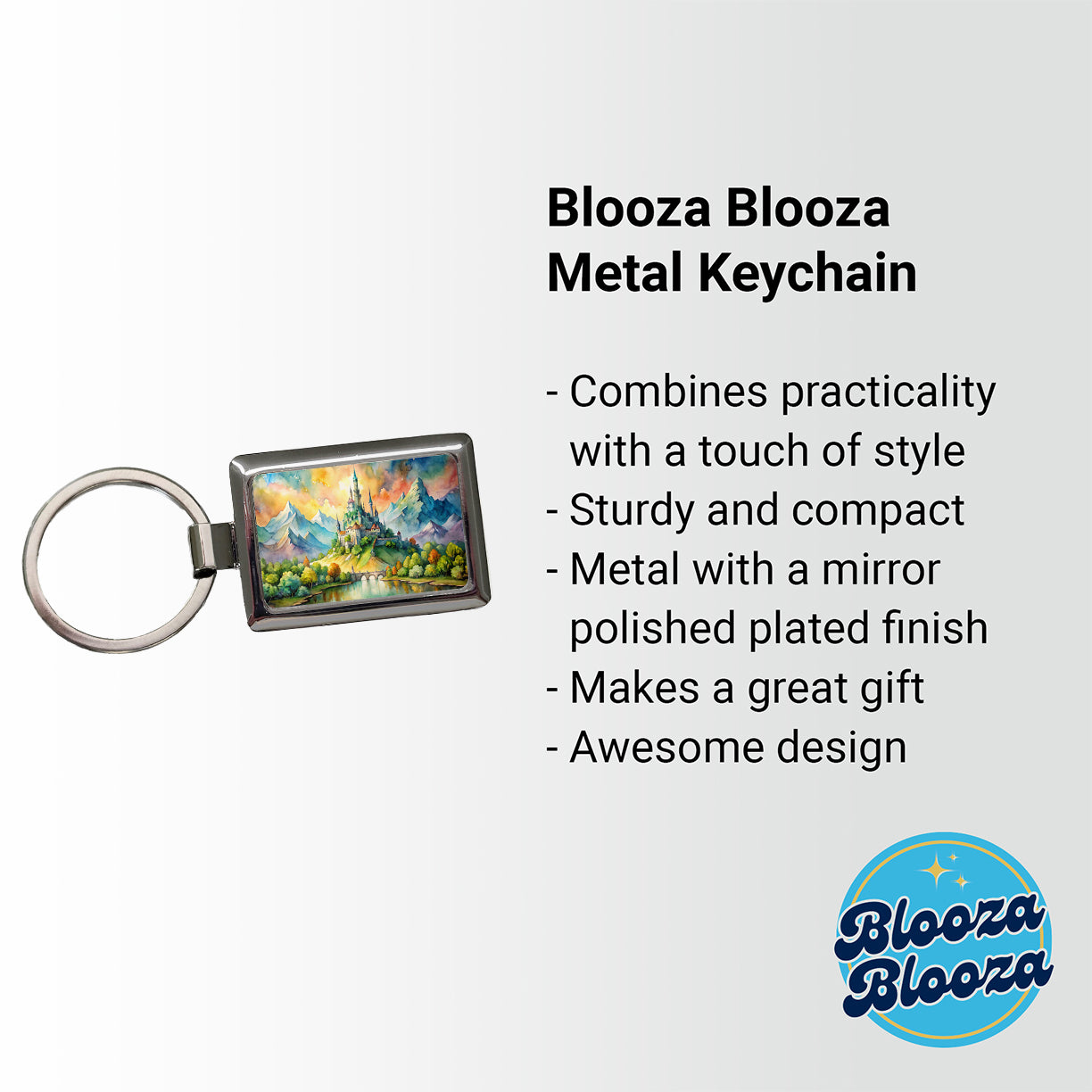 Fantasy Magical Castle On A Hill Watercolor Rectangle Metal Keychain