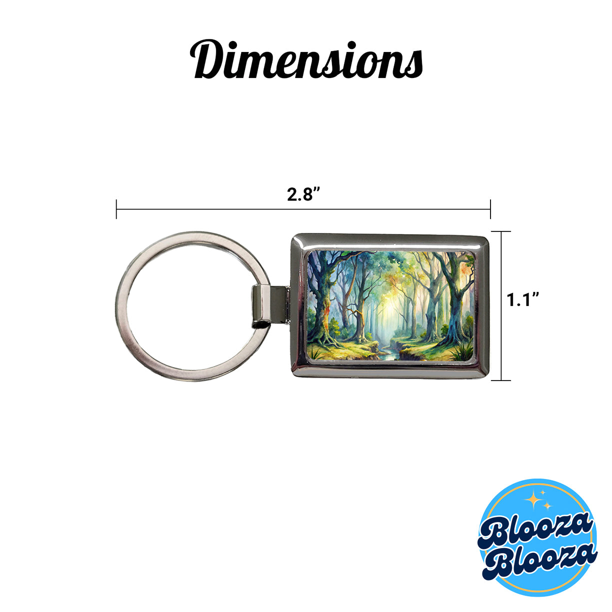 Fantasy Misty Forest Stream And Trees Watercolor Rectangle Metal Keychain