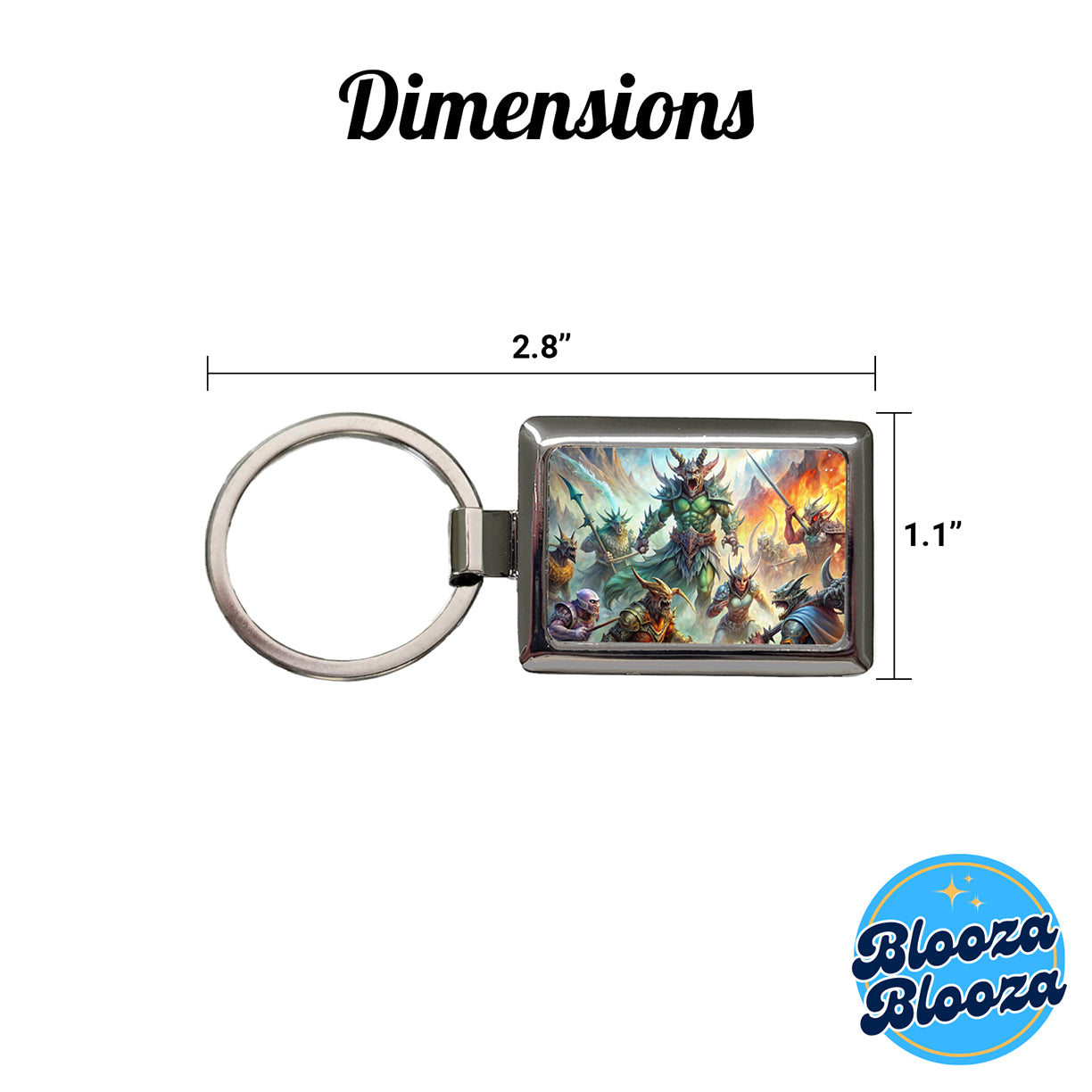 Fantasy Monsters In Battle Watercolor Rectangle Metal Keychain