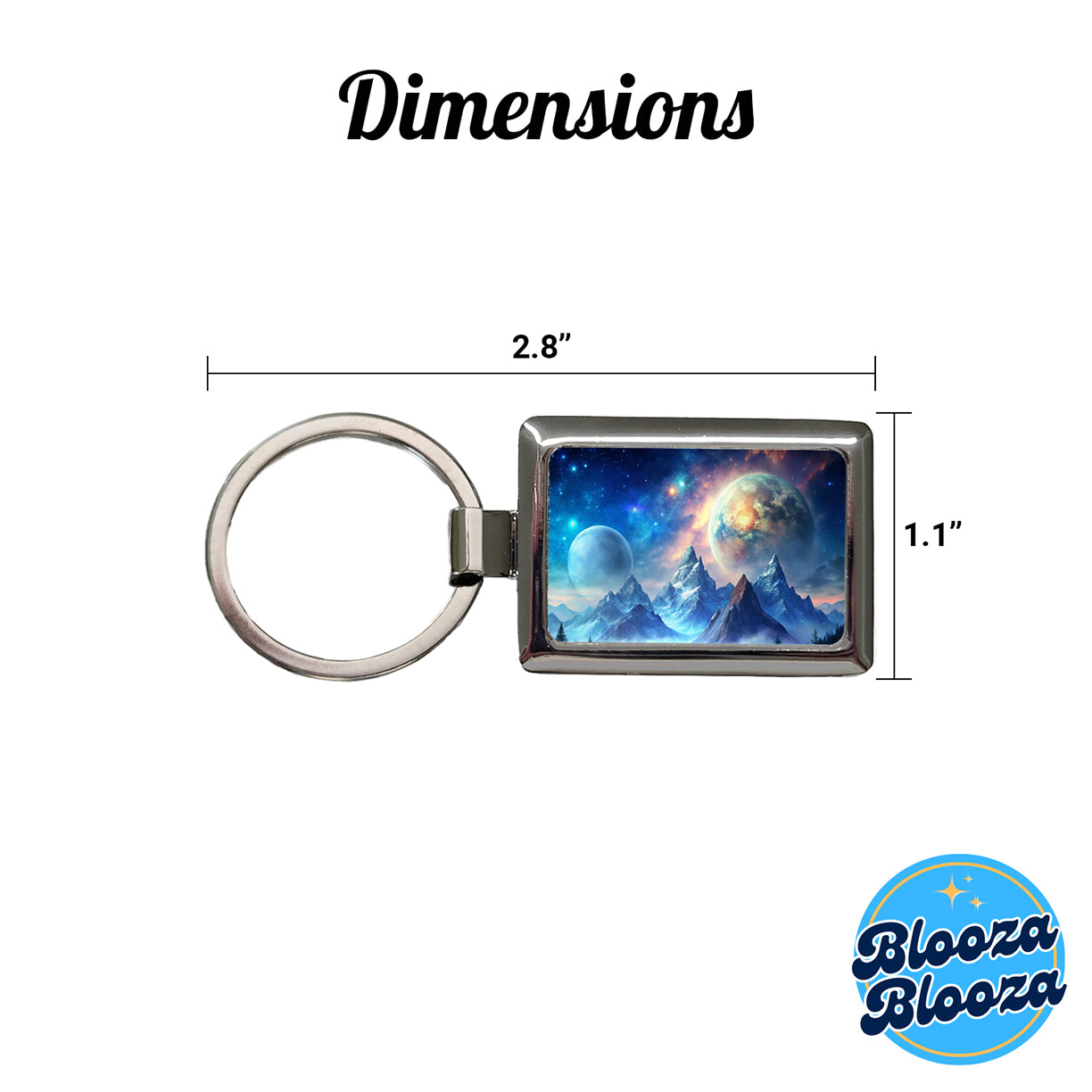 Fantasy Sci-fi World Moons Rising Over Mountains Watercolor Rectangle Metal Keychain