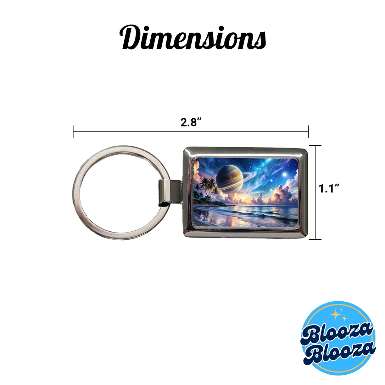 Fantasy Sci-fi World Saturn Rising Over Beach Rectangle Metal Keychain