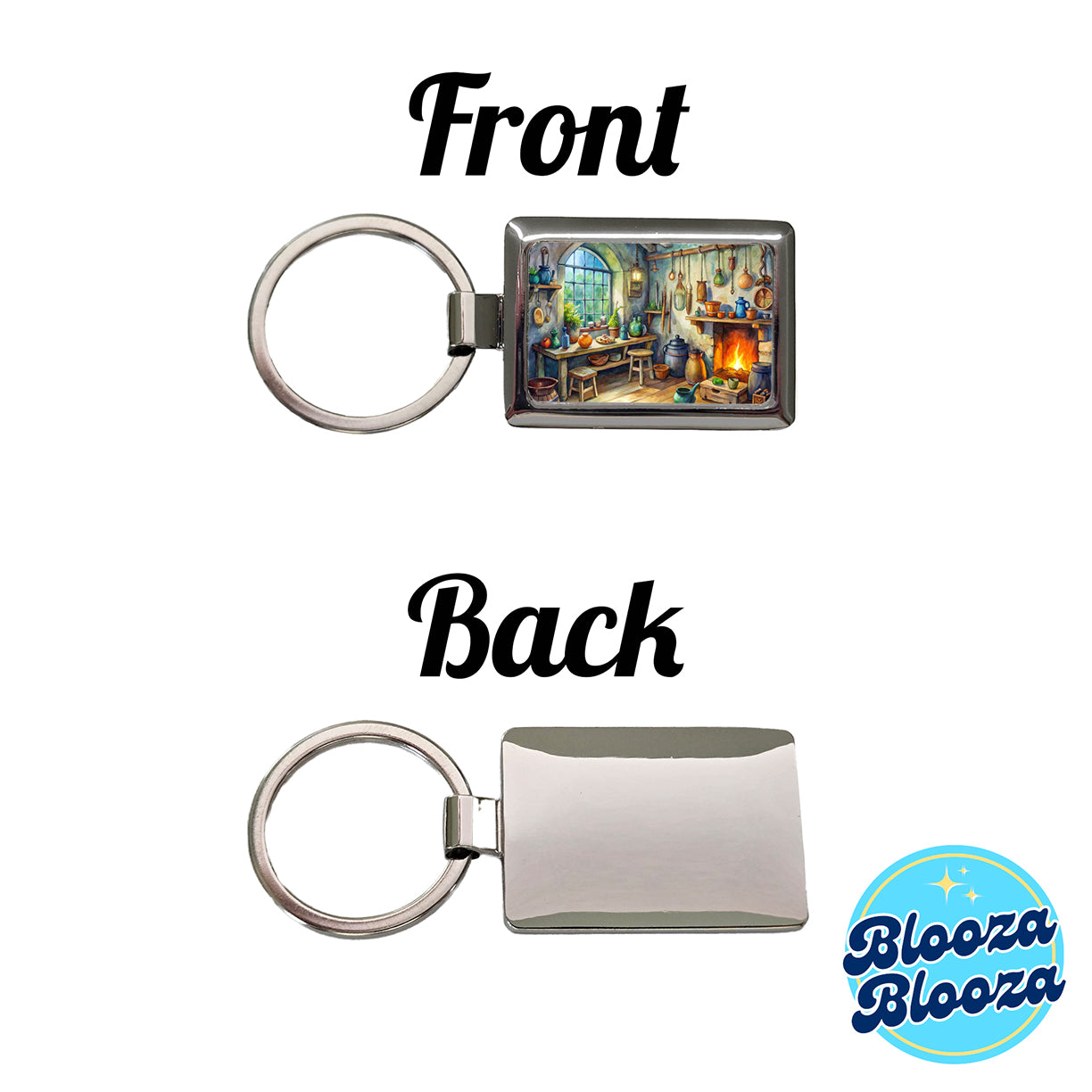 Fantasy Witch's Workshop Watercolor Rectangle Metal Keychain