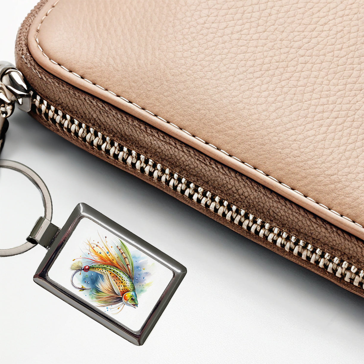Fishing Lure Flies Watercolor Rectangle Metal Keychain
