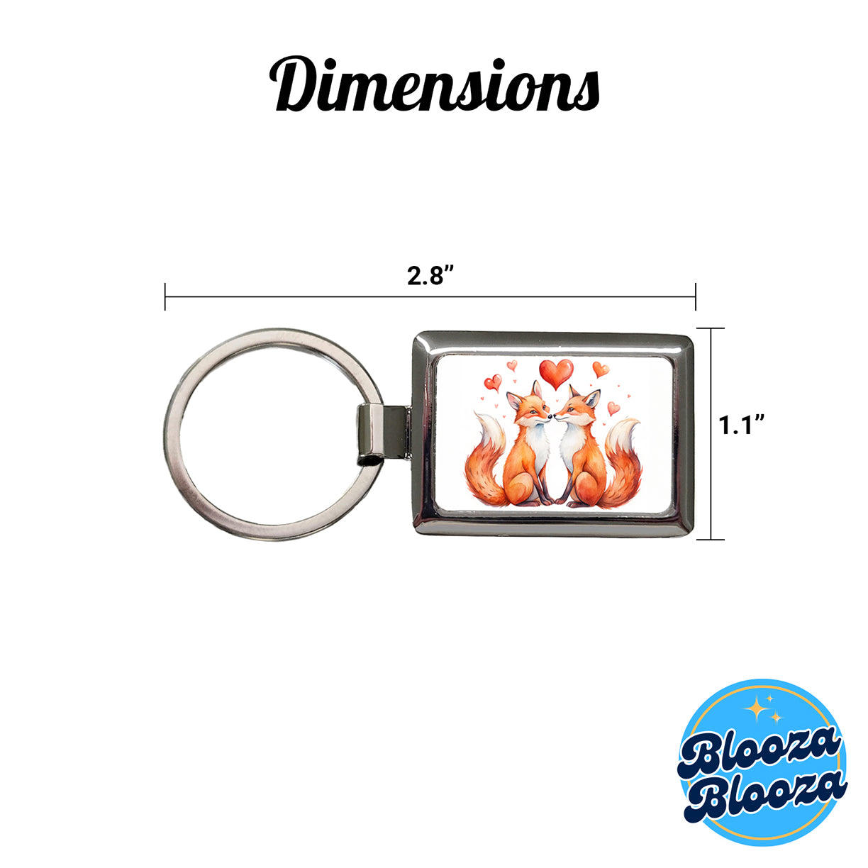 Foxes In Love With Hearts Valentine's Day Rectangle Metal Keychain