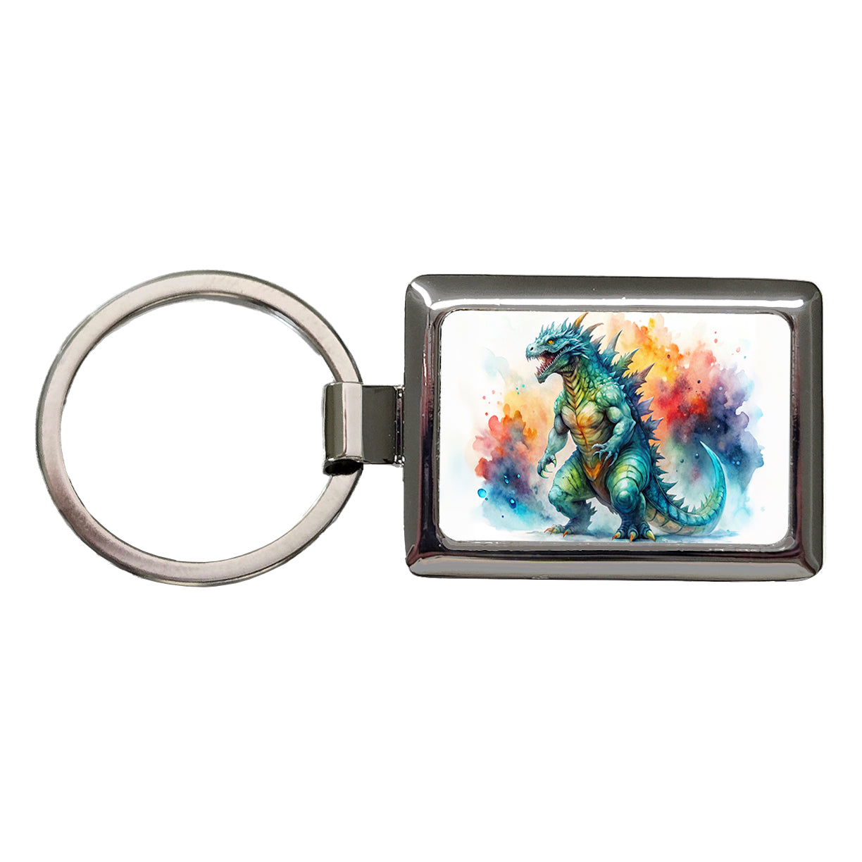 Giant Kaiju Monster Watercolor Rectangle Metal Keychain