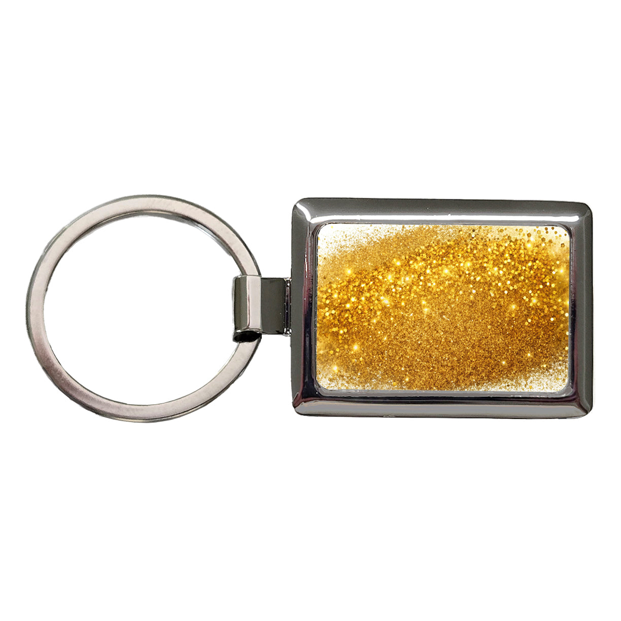Gold Faux Glitter Rectangle Metal Keychain