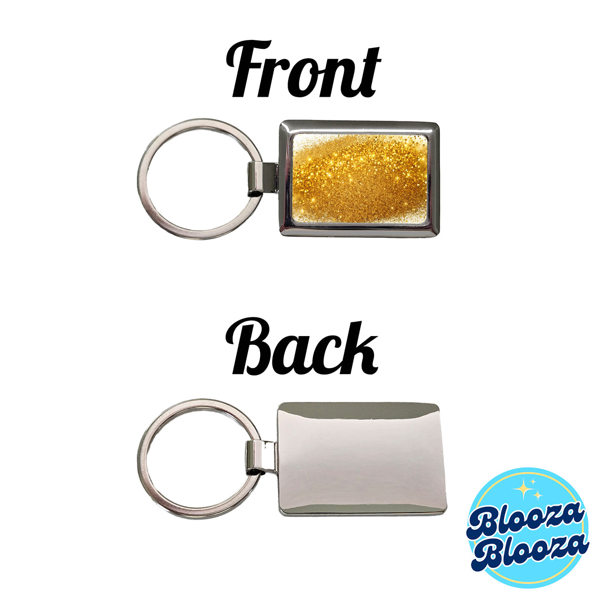 Gold Faux Glitter Rectangle Metal Keychain